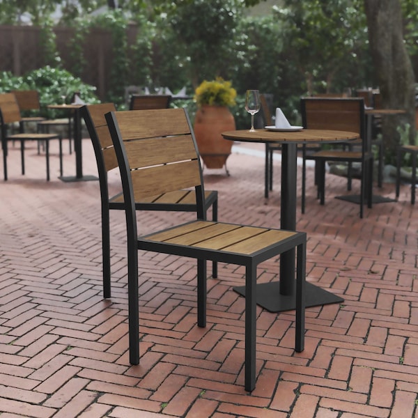 Flash Furniture Natural/Gray Armless Faux Teak Patio Dining Chair SB-CA108-NAT-GG - main